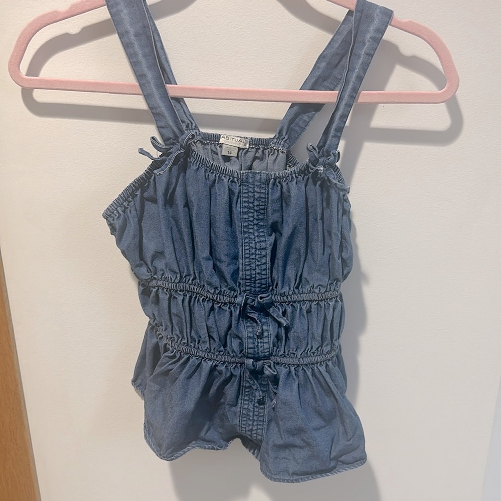 Tencel denim tank with elastic rouching size 14 girls